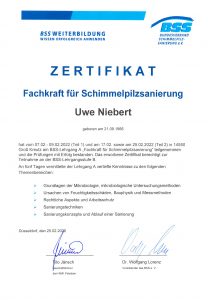 Zertifikat Schimmelpilzsanierung Uwe Niebert