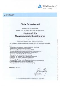 Zertifikat Wasserschadensanierung Chris Schadewald